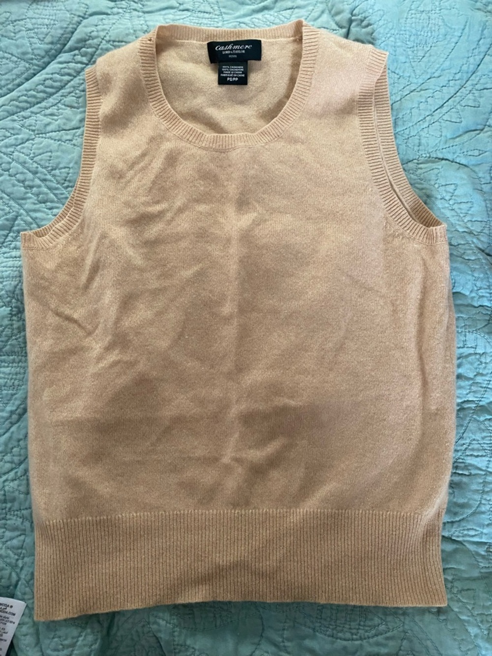 Lord & Taylor Tan Cashmere Blend Sleeveless Sweater Vest